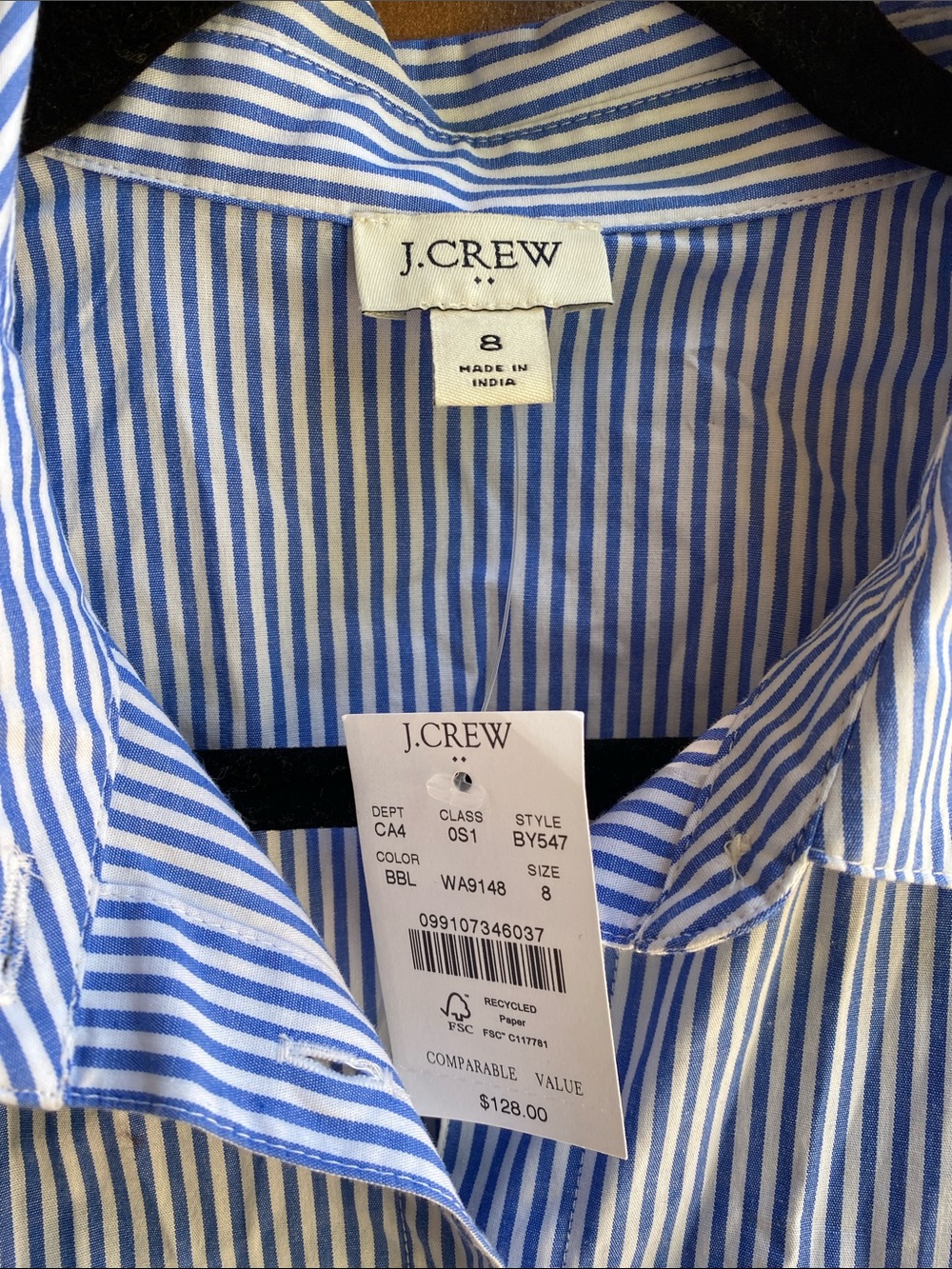 J. Crew Blue and White Striped Midi Shirt Dress w/pockets & self belt - Picture 3 of 16